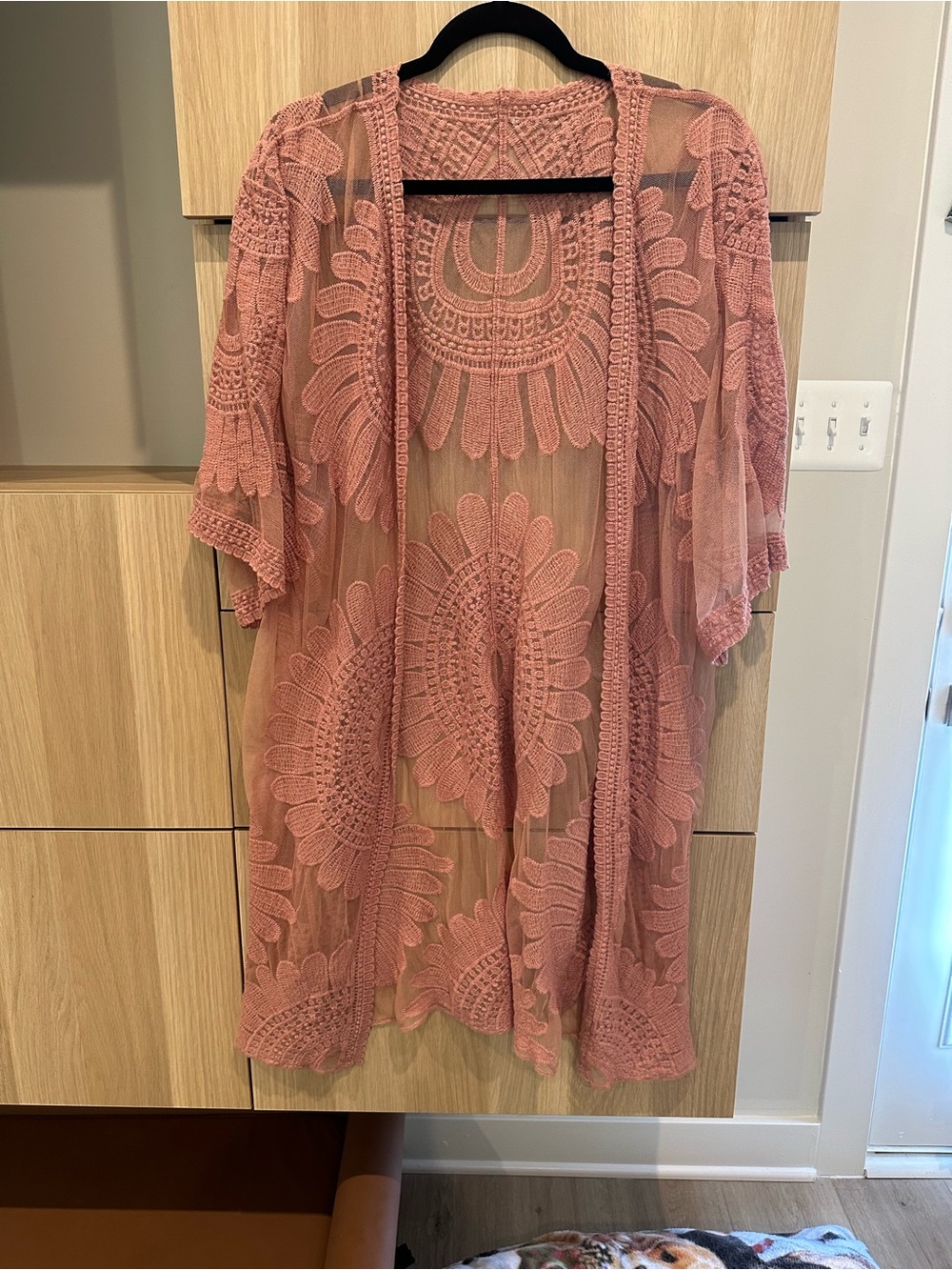 Sheer Crochet Kimono in Dusty Rose